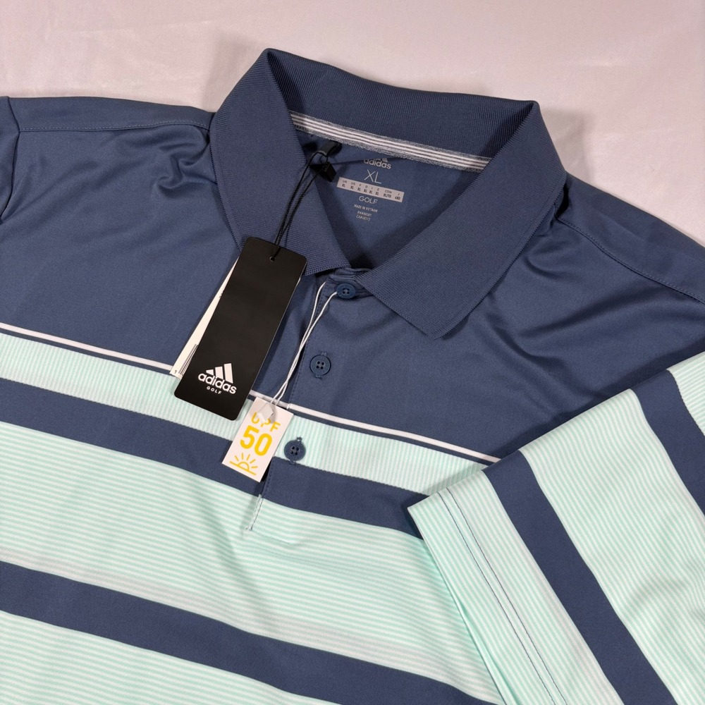 Adidas Golf Mens XL Ultimate Wrap Polo CZ8203 Blue Mint Striped UPF 50 Athletic